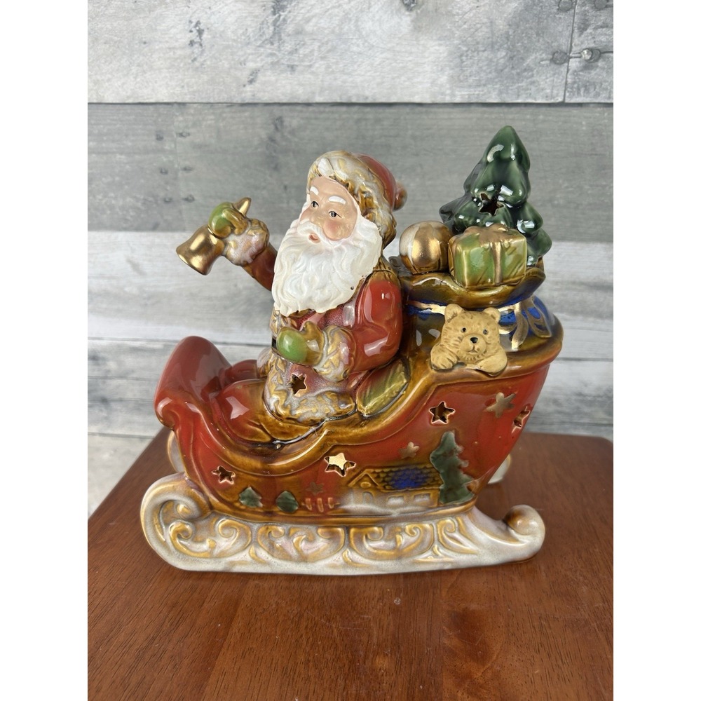 VTG Ceramic Light Up Santa In Sleigh